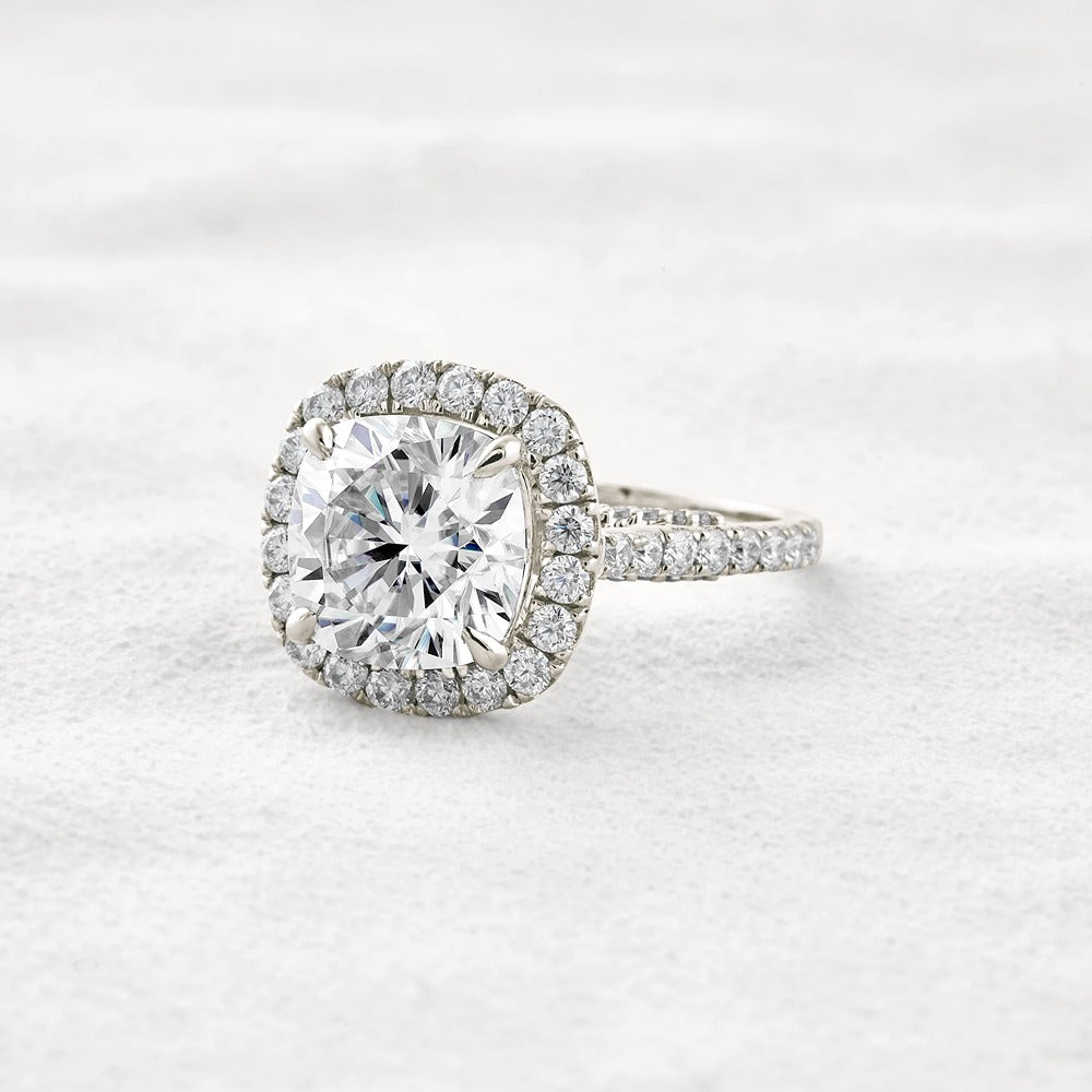 Cushion Cut Hidden Accent Moissanite Diamond Engagement Ring