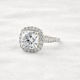 Cushion Cut Hidden Accent Moissanite Diamond Engagement Ring