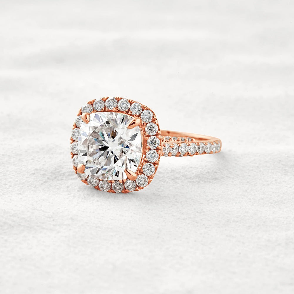 Cushion Cut Hidden Accent Moissanite Diamond Engagement Ring