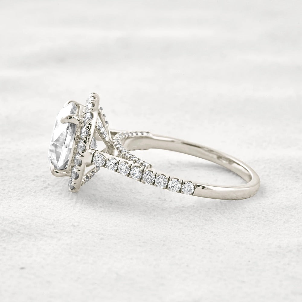 Cushion Cut Hidden Accent Moissanite Diamond Engagement Ring