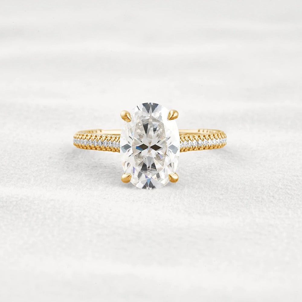 Oval Cut Moissanite Pave Set Engagement Ring