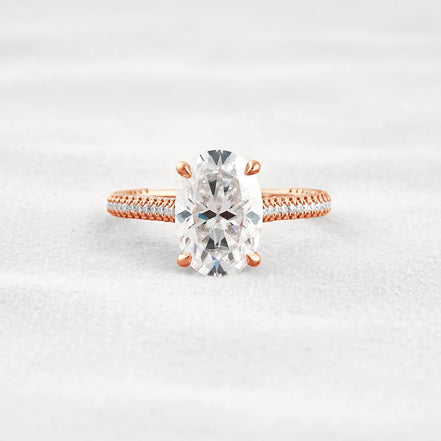 Oval Cut Moissanite Pave Set Engagement Ring