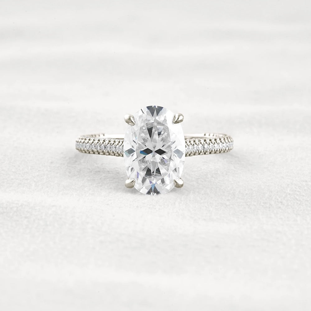 Oval Cut Moissanite Pave Set Engagement Ring