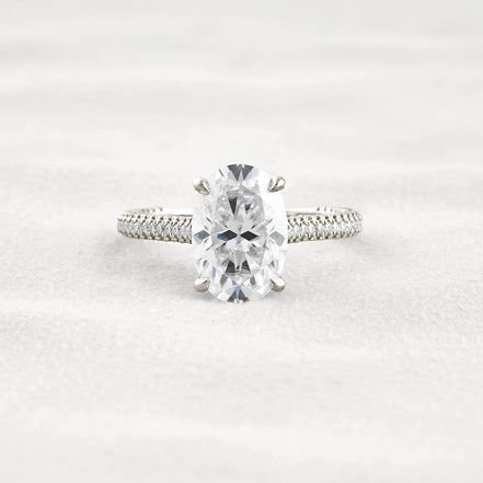 Oval Cut Moissanite Pave Set Engagement Ring