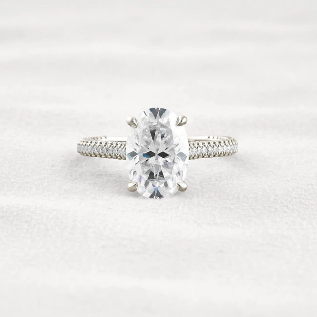 Oval Cut Moissanite Pave Set Engagement Ring