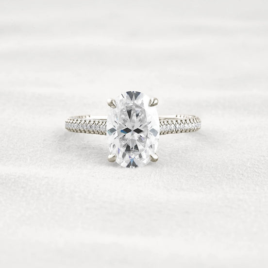 Oval Cut Moissanite Pave Set Engagement Ring