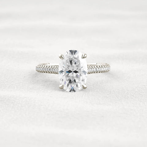 Oval Cut Moissanite Pave Set Engagement Ring
