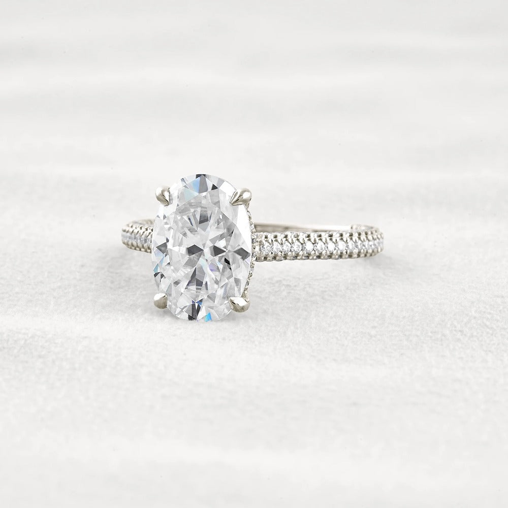 Oval Cut Moissanite Pave Set Engagement Ring