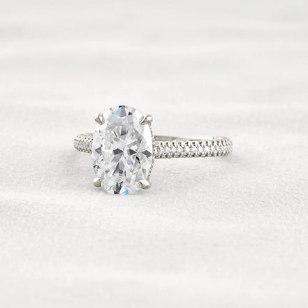 Oval Cut Moissanite Pave Set Engagement Ring
