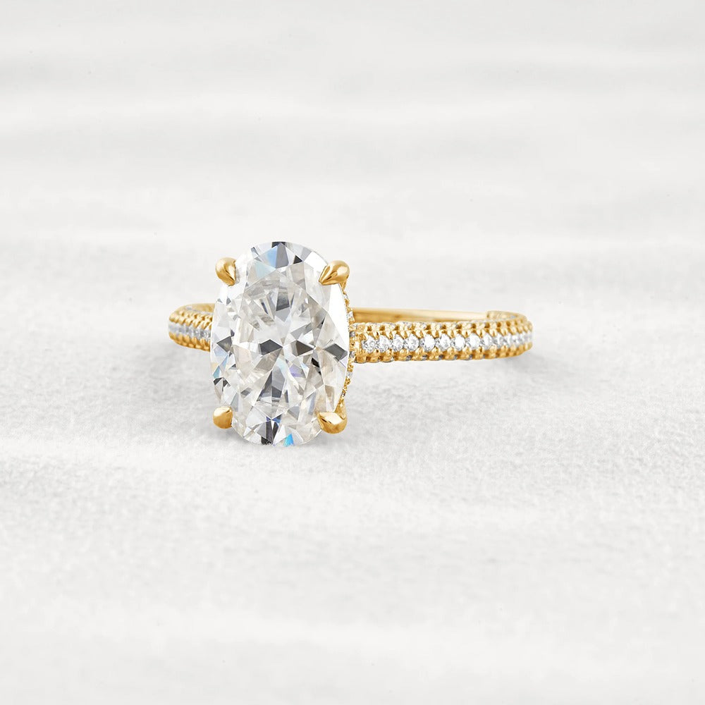 Oval Cut Moissanite Pave Set Engagement Ring