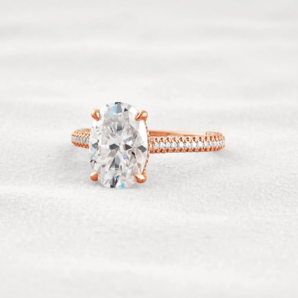Oval Cut Moissanite Pave Set Engagement Ring