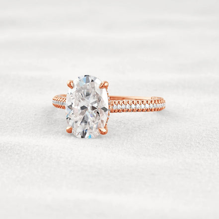 Oval Cut Moissanite Pave Set Engagement Ring