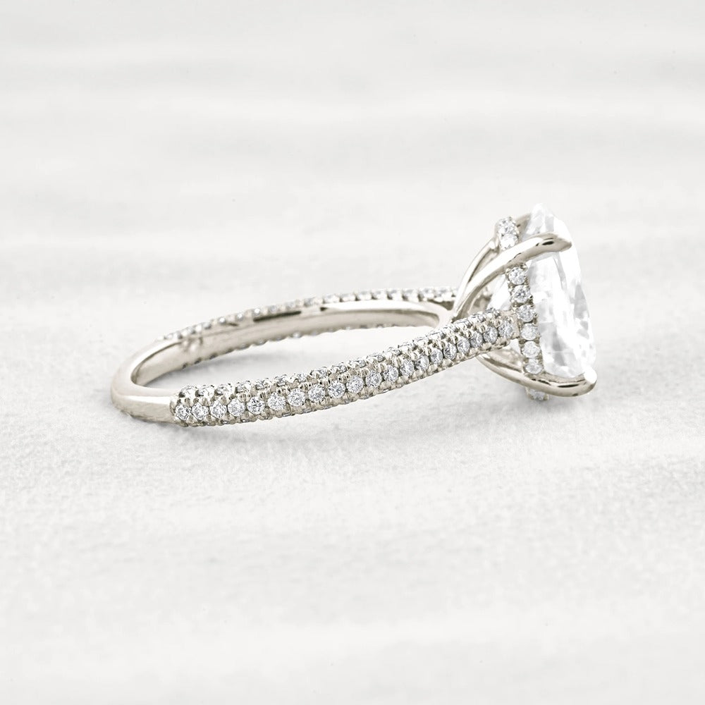 Oval Cut Moissanite Pave Set Engagement Ring