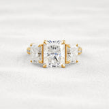 Radiant Cut Three Stone & Pave Set Moissanite Diamond Ring