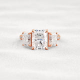Radiant Cut Three Stone & Pave Set Moissanite Diamond Ring