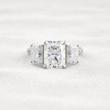 Radiant Cut Three Stone & Pave Set Moissanite Diamond Ring
