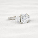 Radiant Cut Three Stone & Pave Set Moissanite Diamond Ring