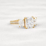 Radiant Cut Three Stone & Pave Set Moissanite Diamond Ring