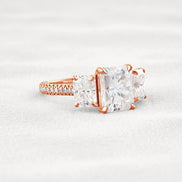 Radiant Cut Three Stone & Pave Set Moissanite Diamond Ring