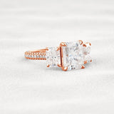 Radiant Cut Three Stone & Pave Set Moissanite Diamond Ring