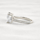 Radiant Cut Three Stone & Pave Set Moissanite Diamond Ring