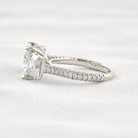 Radiant Cut Three Stone & Pave Set Moissanite Diamond Ring