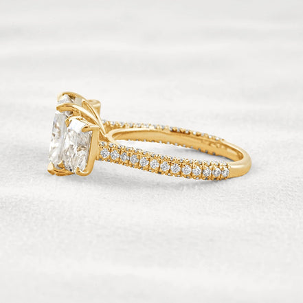 Radiant Cut Three Stone & Pave Set Moissanite Diamond Ring