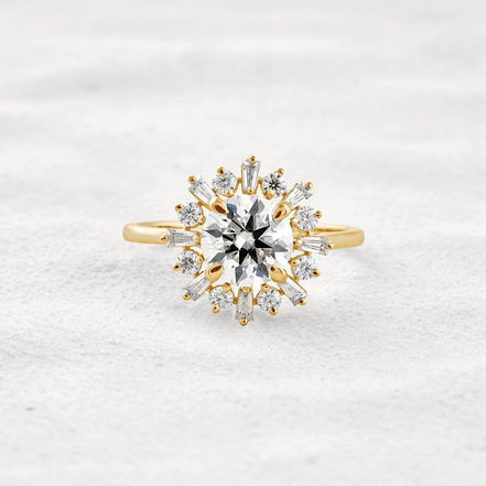 Round Cut Moissanite Floral Halo Proposal Ring For Her