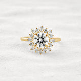 Round Cut Moissanite Floral Halo Proposal Ring For Her