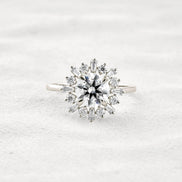 Round Cut Moissanite Floral Halo Proposal Ring For Her