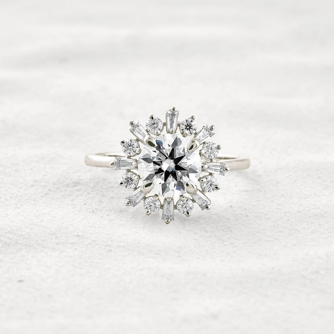 Round Cut Moissanite Floral Halo Proposal Ring For Her
