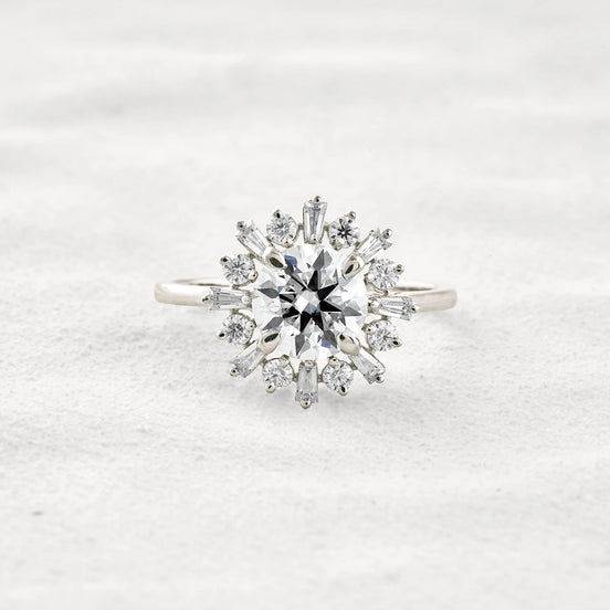 Round Cut Moissanite Floral Halo Proposal Ring For Her