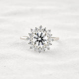 Round Cut Moissanite Floral Halo Proposal Ring For Her