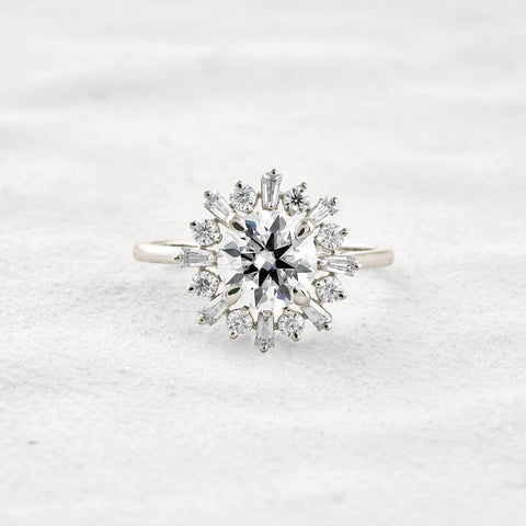 Round Cut Moissanite Floral Halo Proposal Ring For Her