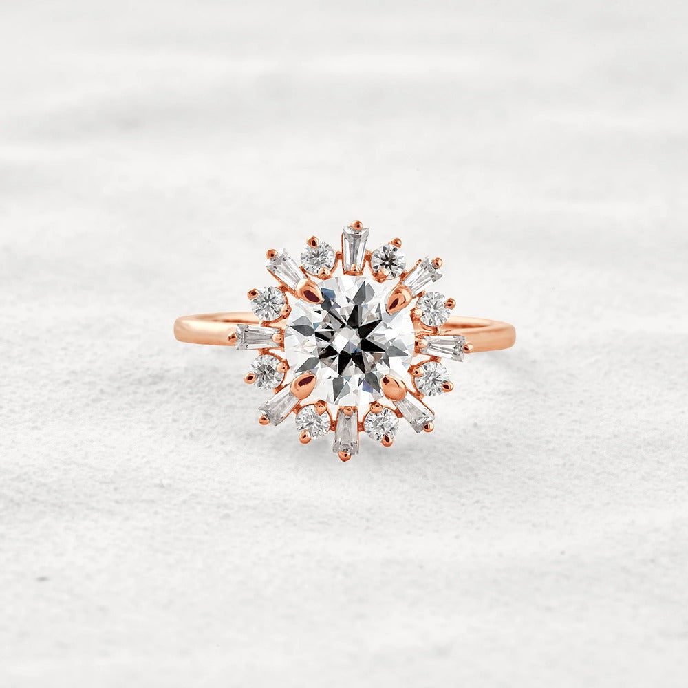 Round Cut Moissanite Floral Halo Proposal Ring For Her
