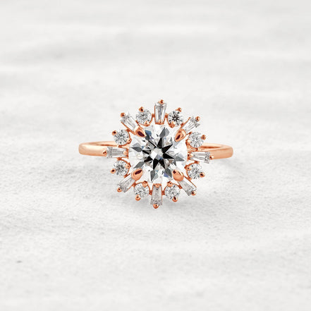 Round Cut Moissanite Floral Halo Proposal Ring For Her