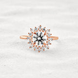 Round Cut Moissanite Floral Halo Proposal Ring For Her