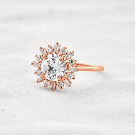 Round Cut Moissanite Floral Halo Proposal Ring For Her