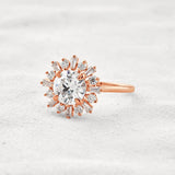Round Cut Moissanite Floral Halo Proposal Ring For Her