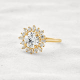 Round Cut Moissanite Floral Halo Proposal Ring For Her