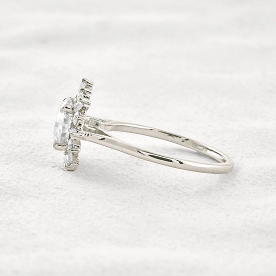 Round Cut Moissanite Floral Halo Proposal Ring For Her