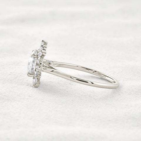 Round Cut Moissanite Floral Halo Proposal Ring For Her