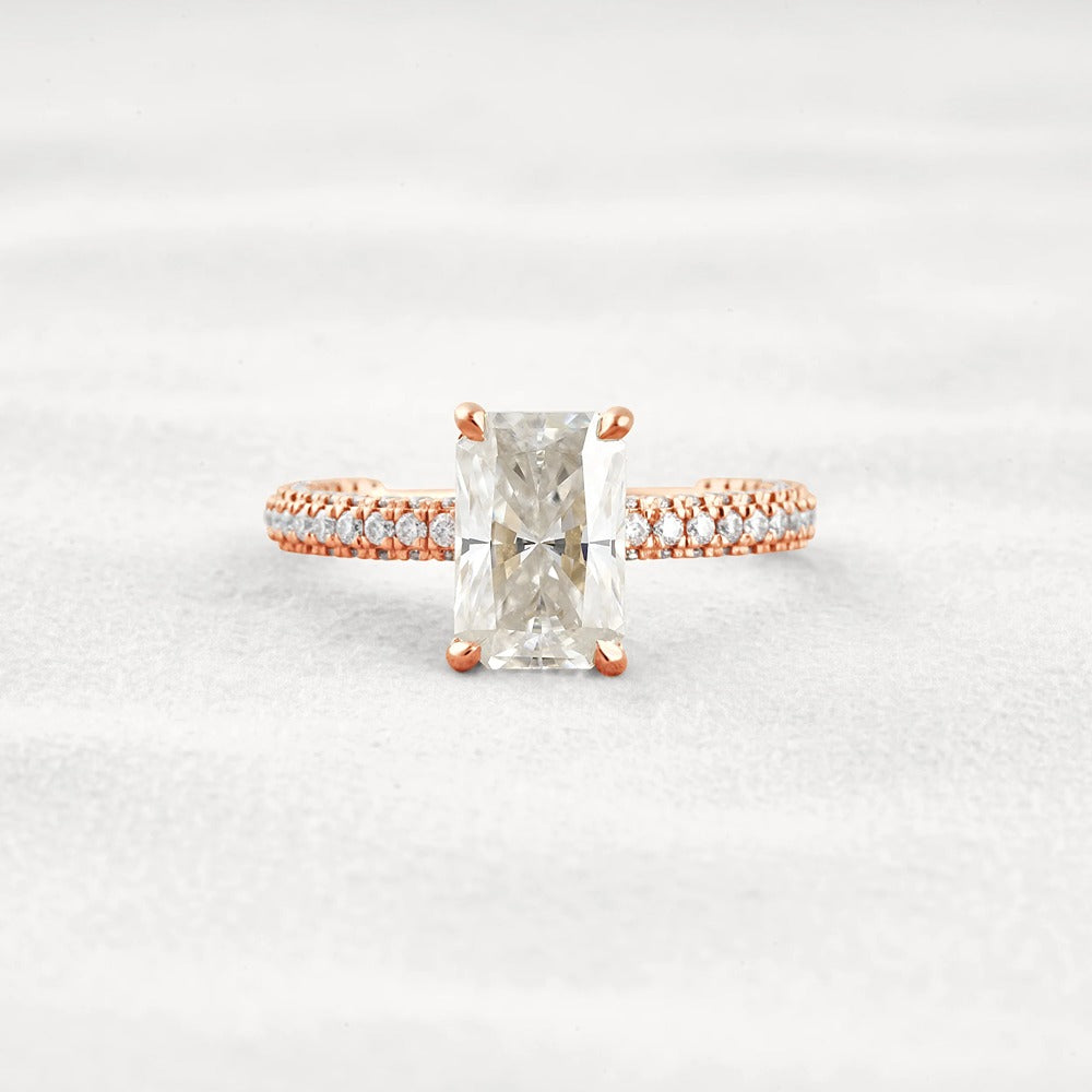 Lab Created Moissanite Diamond Radiant Cut Pave Set Ring