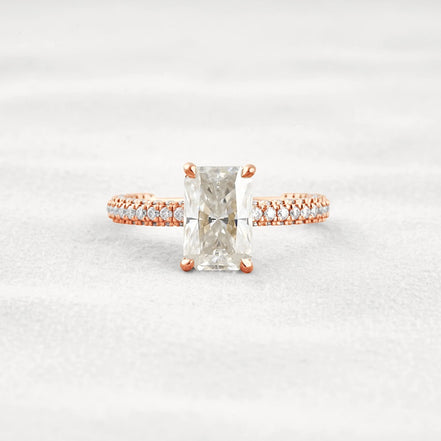 Lab Created Moissanite Diamond Radiant Cut Pave Set Ring