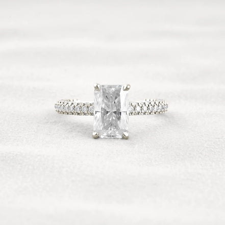Lab Created Moissanite Diamond Radiant Cut Pave Set Ring