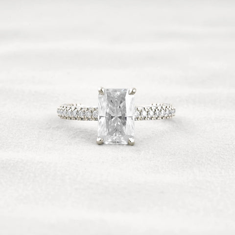 Lab Created Moissanite Diamond Radiant Cut Pave Set Ring