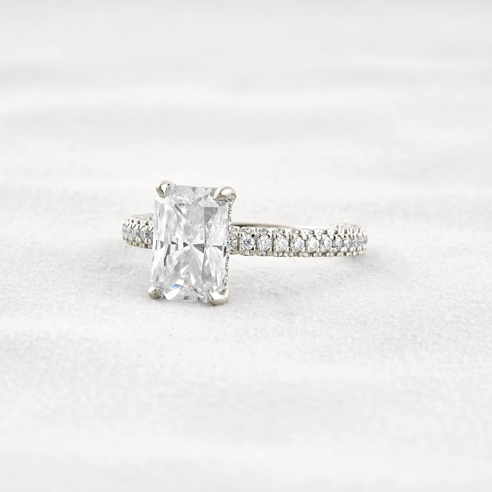 Lab Created Moissanite Diamond Radiant Cut Pave Set Ring