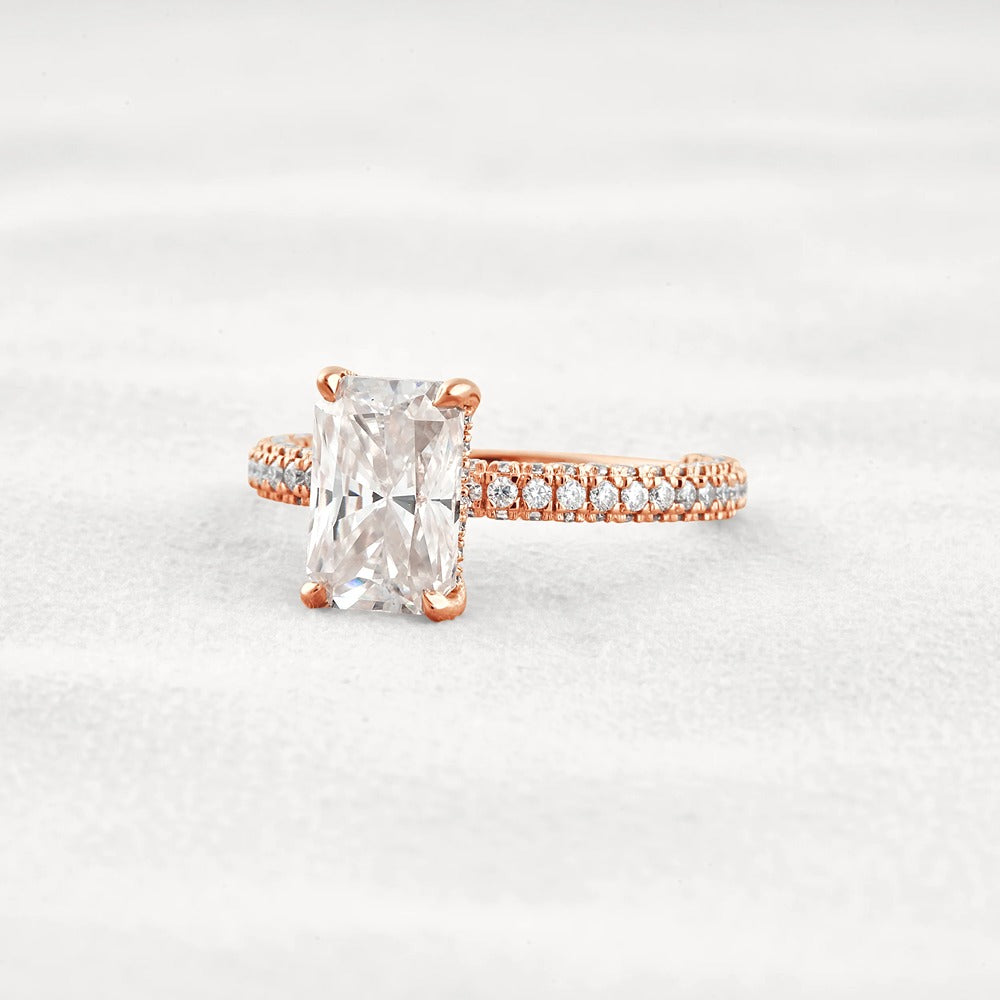 Lab Created Moissanite Diamond Radiant Cut Pave Set Ring