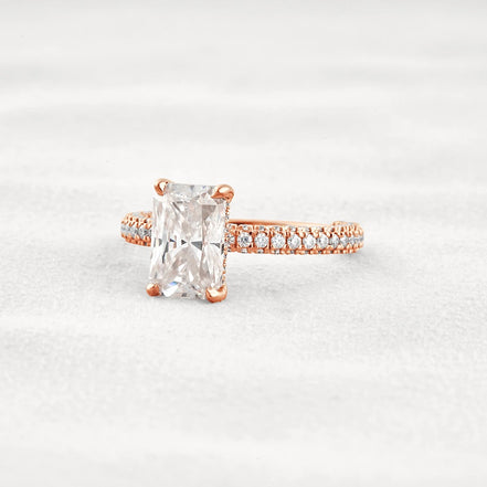 Lab Created Moissanite Diamond Radiant Cut Pave Set Ring