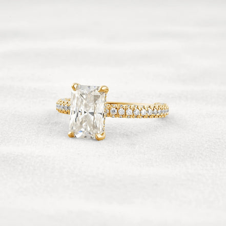 Lab Created Moissanite Diamond Radiant Cut Pave Set Ring